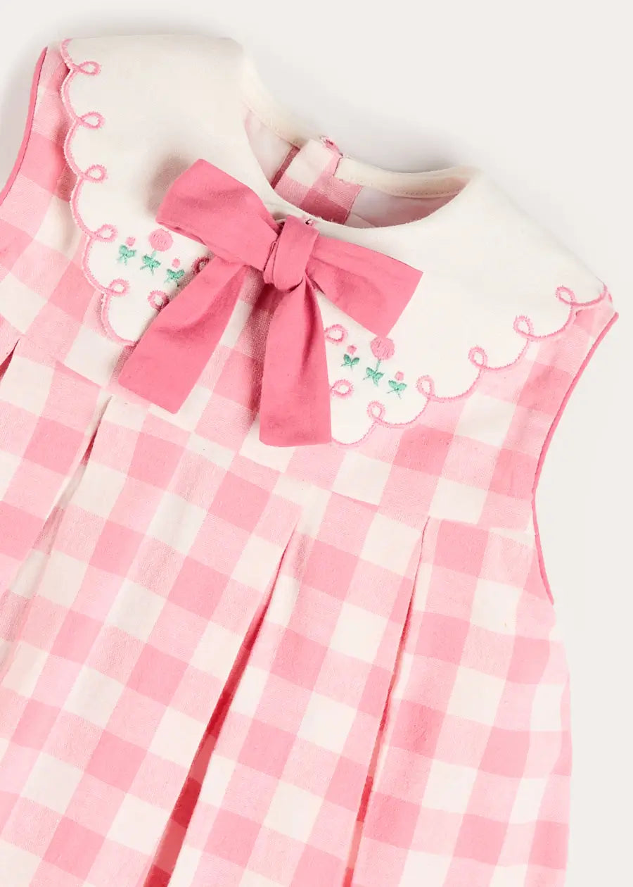 Catherine Gingham Embroidered Sleeveless Trapeze Dress in Pink (12mths- 10yrs) Dresses from Pepa London