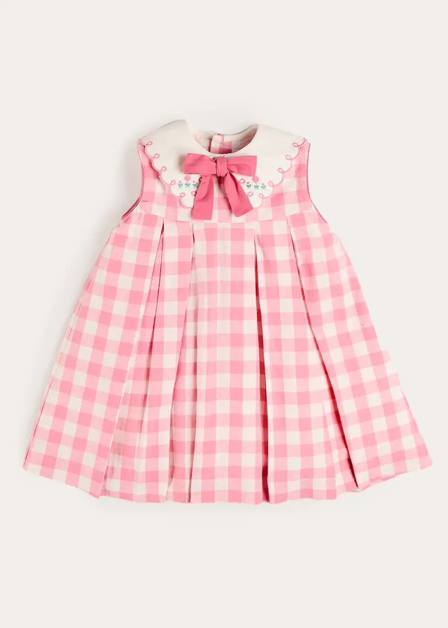 Catherine Gingham Embroidered Sleeveless Trapeze Dress in Pink (12mths- 10yrs) Dresses from Pepa London