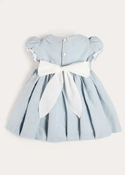Hand Smocked Peter Pan Collar Short Sleeve Dress in Sky Blue (12mths-10yrs) Dresses from Pepa London