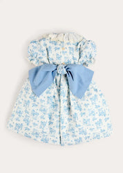 Audrey Toile Hand Smocked Ruffle Collar Short Sleeve Dress in Blue (12mths- 10yrs) Dresses from Pepa London