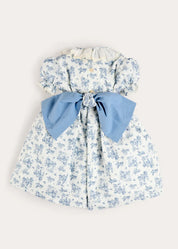 Audrey Toile Hand Smocked Ruffle Collar Short Sleeve Dress in Blue (12mths- 10yrs) DRESSES from Pepa London