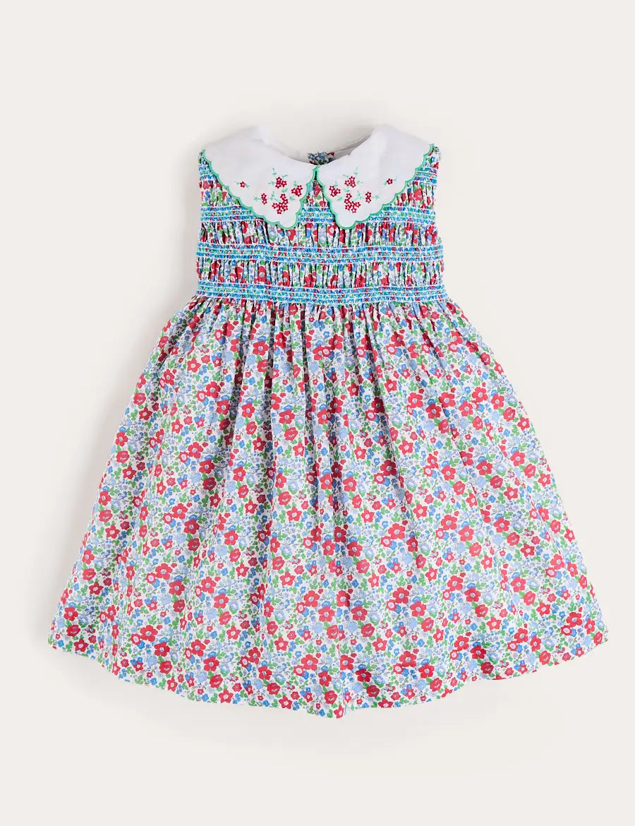 Emilia Floral Embroidered Collar Sleeveless Dress in Red (12mths- 10yrs) DRESSES from Pepa London