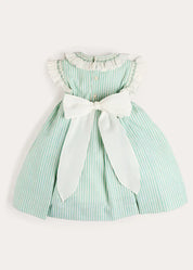 Wimbledon Stripe Hand Smocked Frill Collar Cap Sleeve Dress in Green (12mths- 10yrs) Dresses from Pepa London