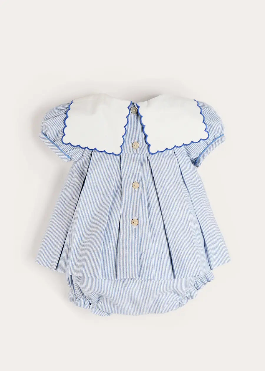 Alexander Stripe Mariner Collar Embroidered Boat Detail Dress with Bloomers in Blue (6mths-3yrs) Dresses from Pepa London