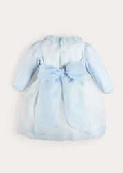Daisy Embroidered Hand Smocked Long Sleeve Dress in Blue (18mths-8yrs) Dresses from Pepa London