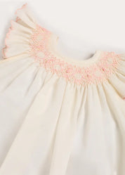 Linen Blend Hand Smocked Cap Sleeve Dress With Bloomers in White (1-6mths) Dresses from Pepa London