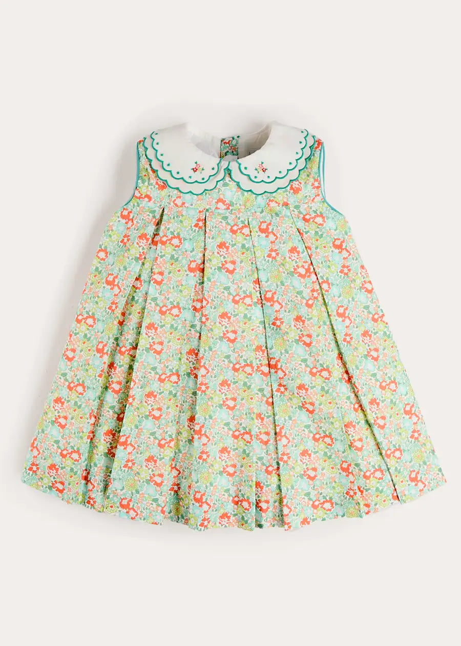 Mabel Floral Layered Scallop Collar Trapeze Dress in Green (12mths- 10yrs) DRESSES from Pepa London