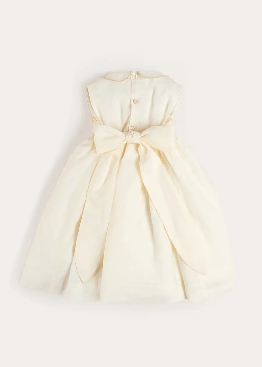 Hand Smocked Gold Embroidered Sleeveless Dress in Ivory (12mths- 10yrs) Dresses from Pepa London