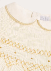 Hand Smocked Gold Embroidered Sleeveless Dress in Ivory (12mths- 10yrs) Dresses from Pepa London