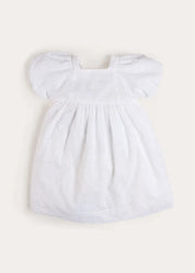 Flower Embroidered Broderie Anglaise Short Sleeve Dress in White (12mths-12yrs) DRESSES from Pepa London