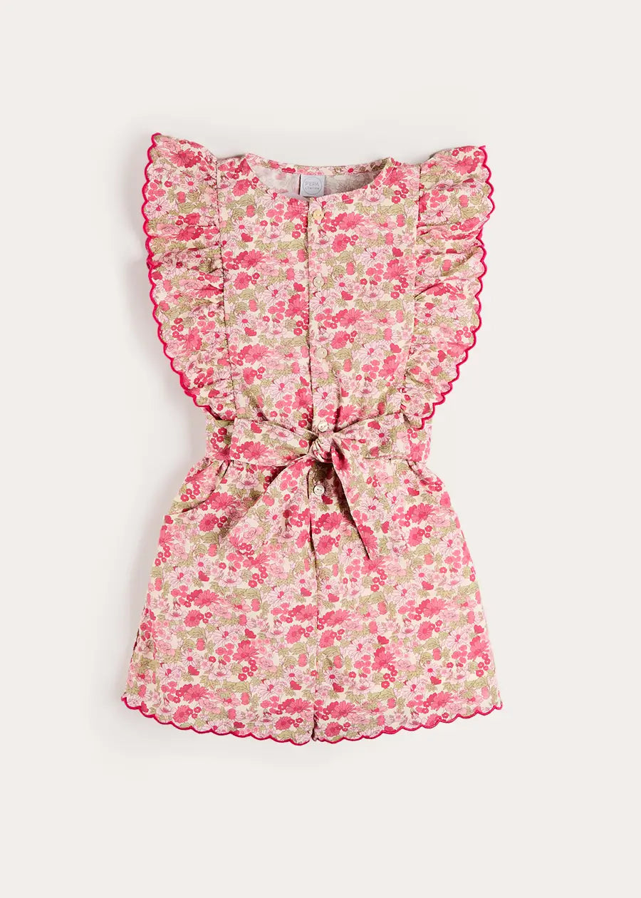 Margret Floral Ruffle Detail Playsuit in Pink (4-12yrs) Shorts from Pepa London