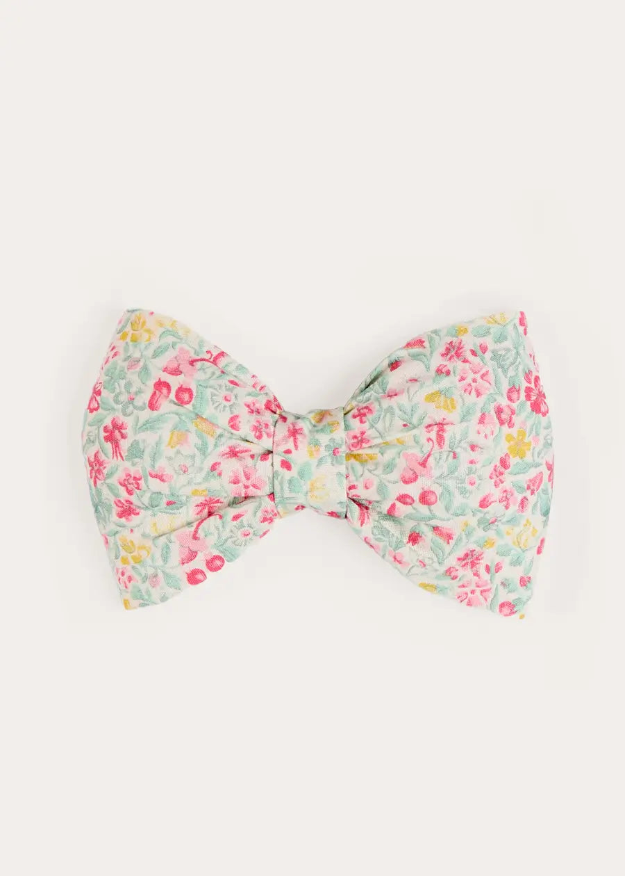 Adelaide Floral Medium Bow Hair Clip in Pink Hair Accessories from Pepa London