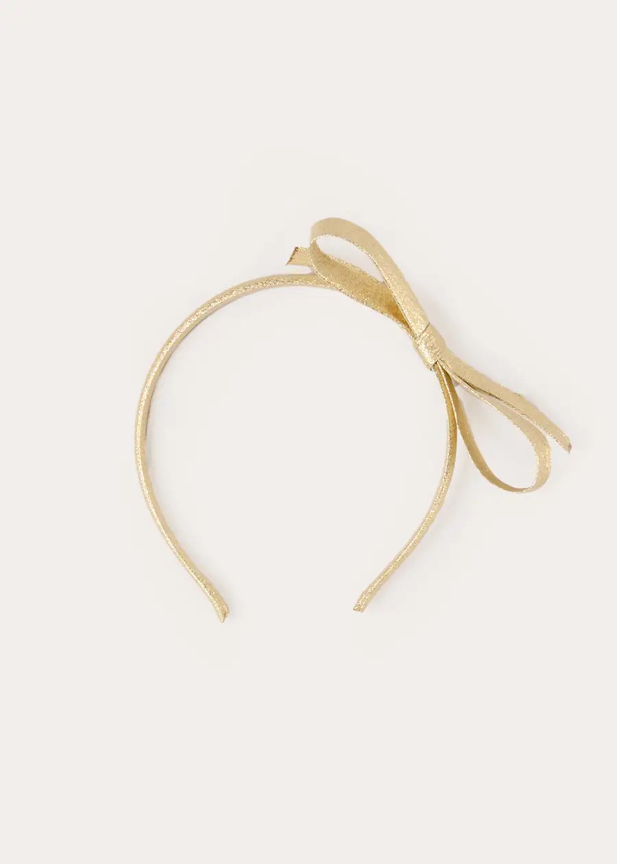 Thin Bow Hairband in Gold Hair Accessories from Pepa London