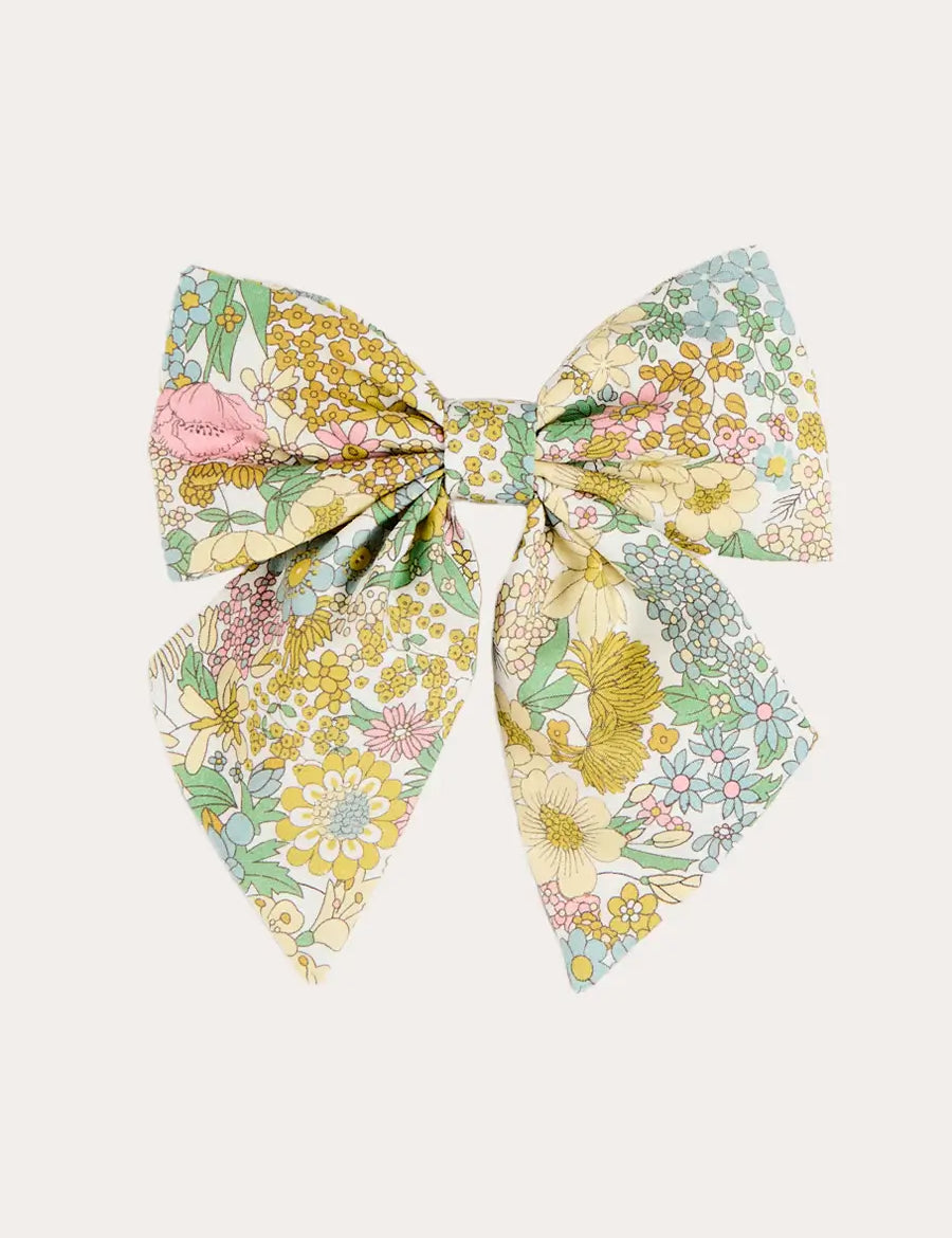 Charlotte Floral Large Bow Hair Clip in Green Hair Accessories from Pepa London
