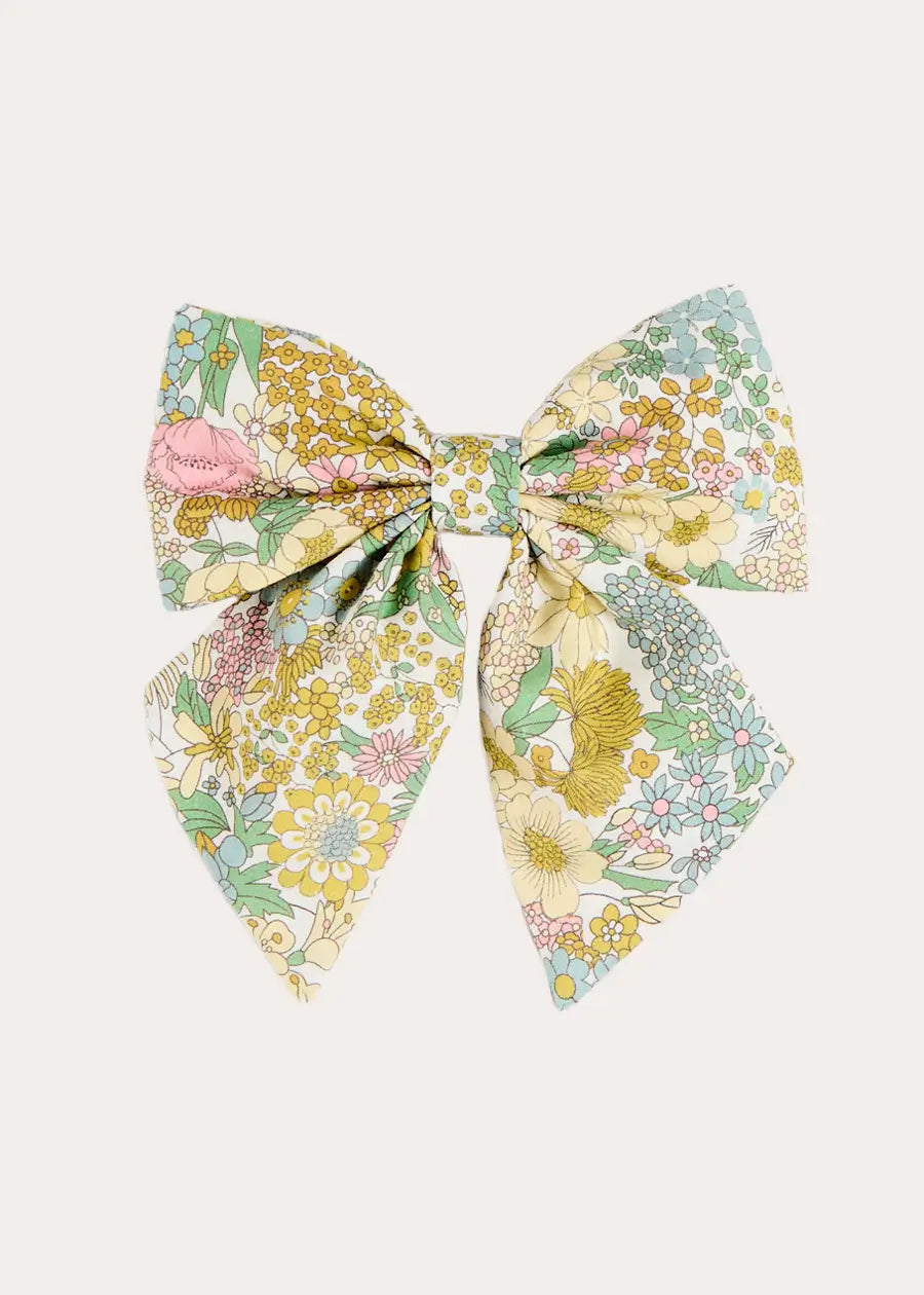 Charlotte Floral Large Bow Hair Clip in Green Hair Accessories from Pepa London