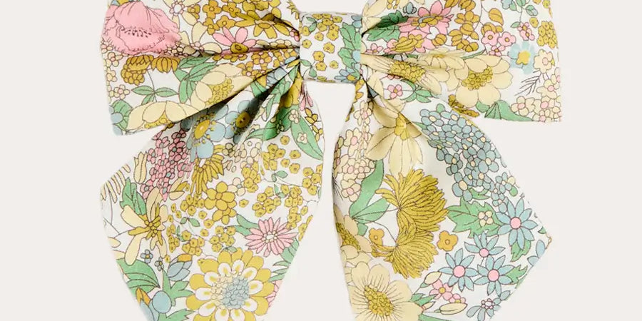 Charlotte Floral Large Bow Hair Clip in Green Hair Accessories from Pepa London