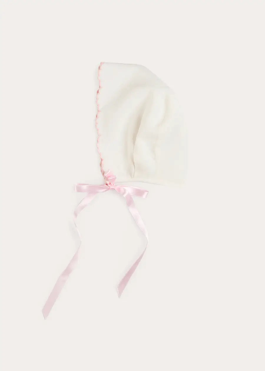 Scallop Edge Embroidered Bonnet in Pink (S-L) Bonnets from Pepa London