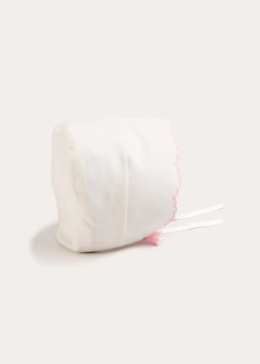 Scallop Edge Embroidered Bonnet in Pink (S-L)