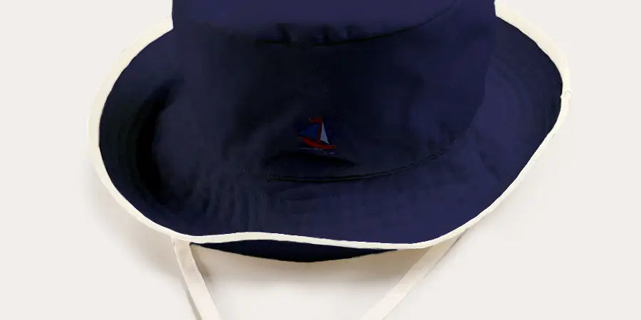 Boat Embroidered Beach Hat in Navy (S-L) ACCESSORIES from Pepa London