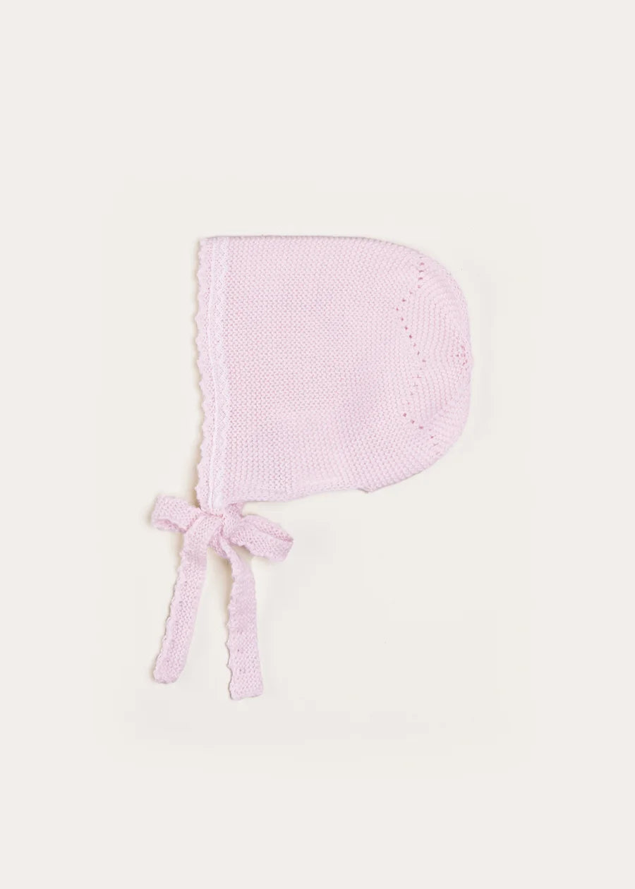 Lace Detail Bonnet in Baby Pink (0-9mths) Bonnets from Pepa London