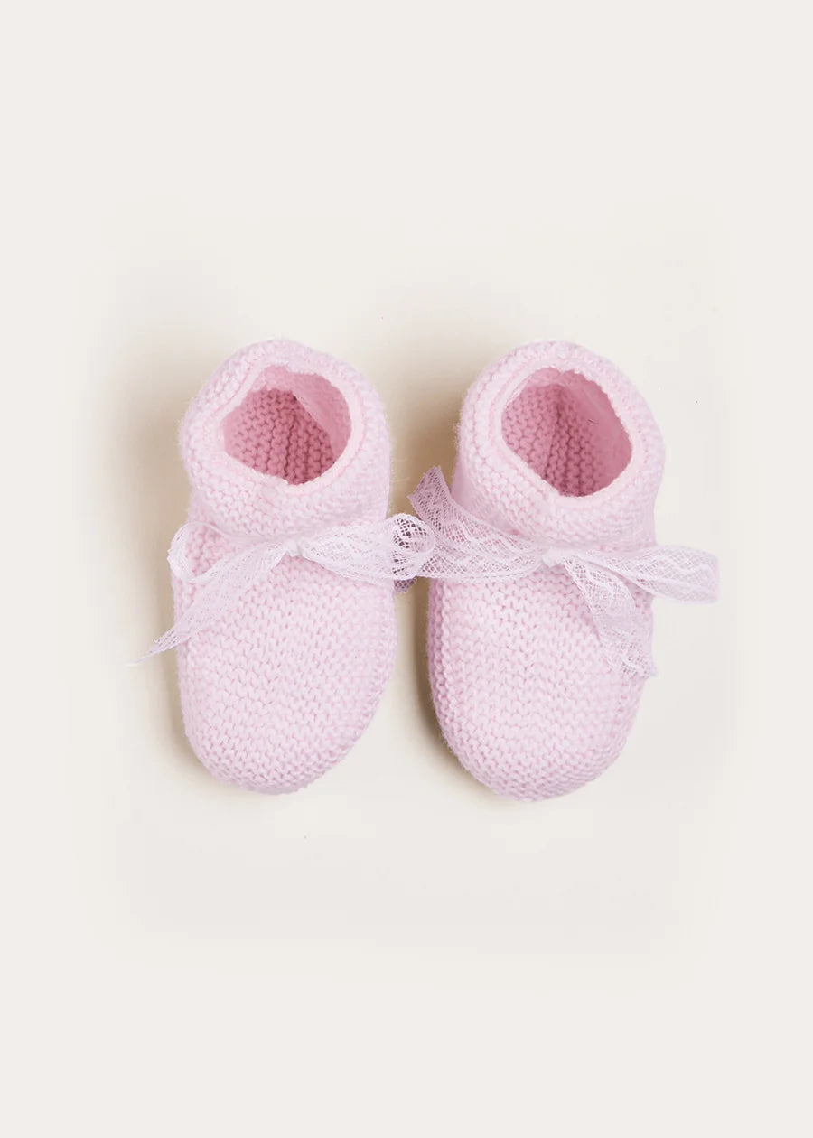 Lace Detail Knitted Booties in Baby Pink (0-6mths) Shoes from Pepa London