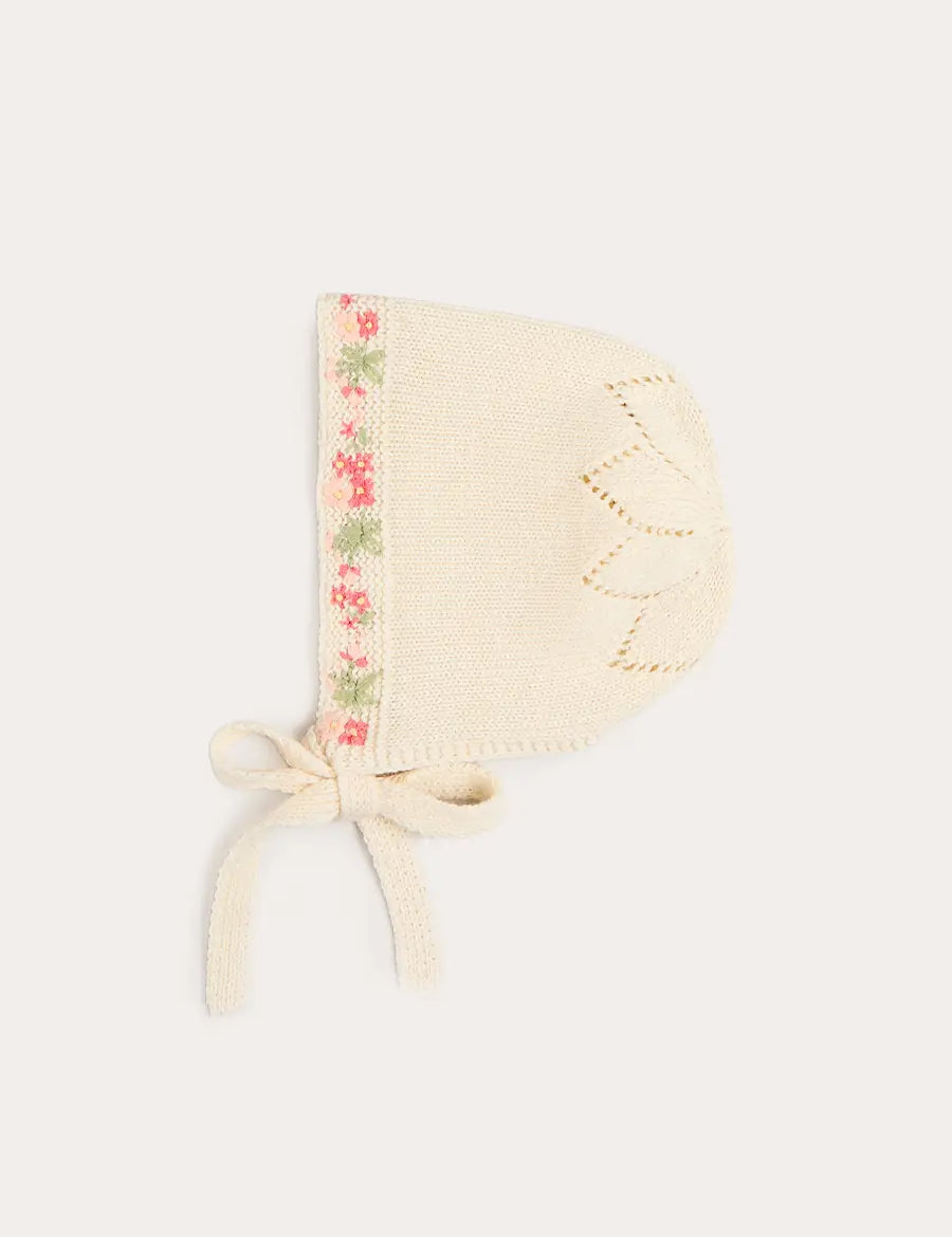 Wildflower Embroidered Bonnet in Cream Bonnets from Pepa London