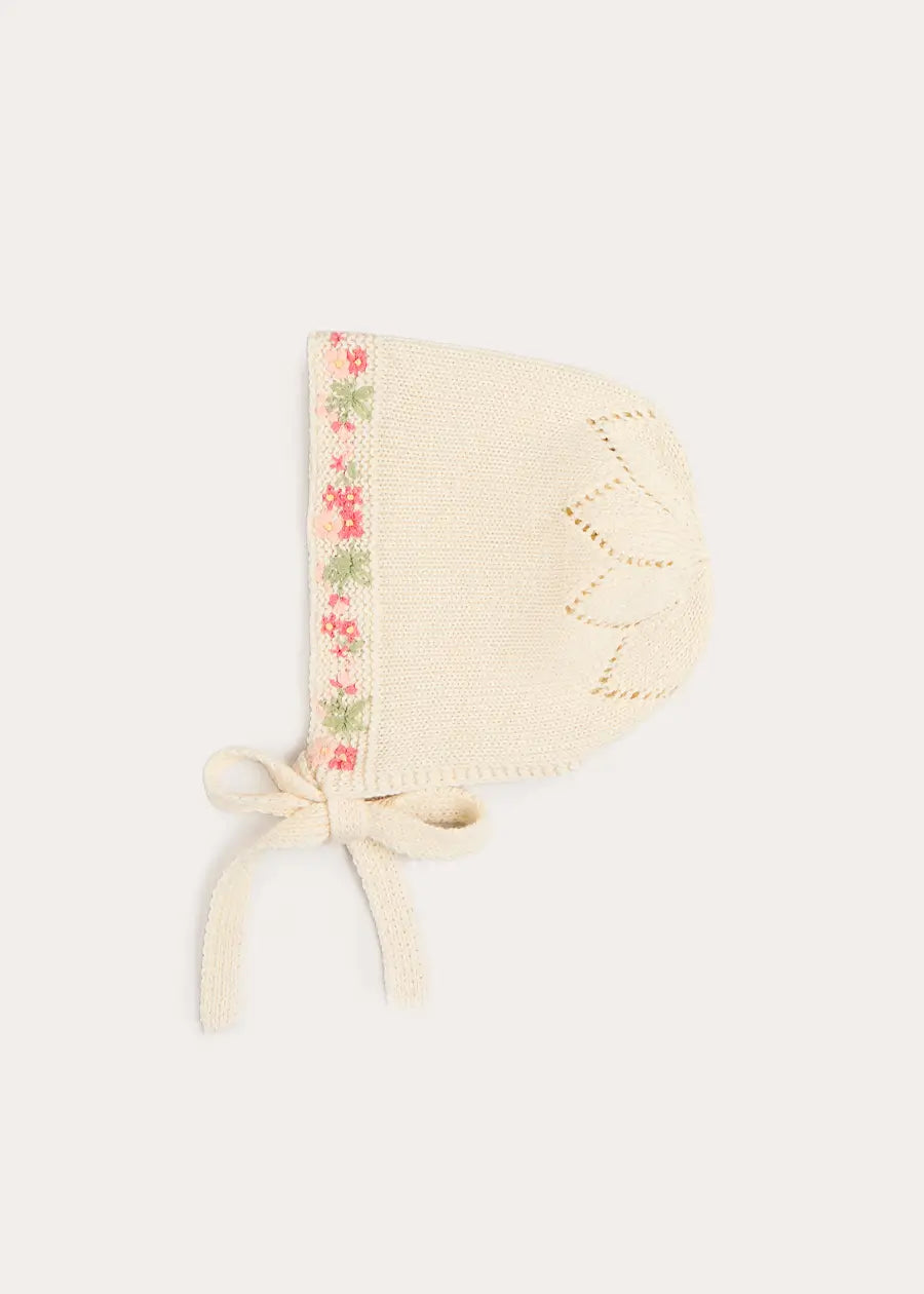 Wildflower Embroidered Bonnet in Cream Bonnets from Pepa London