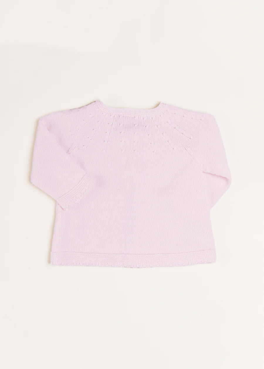 Openwork Detail Baby Cardigan in Baby Pink (1-9mths) Knitwear from Pepa London