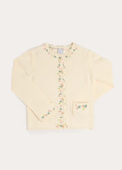 Wildflower Embroidered Openwork Detail Cotton Cardigan in Cream (18mths- 10yrs) Knitwear from Pepa London