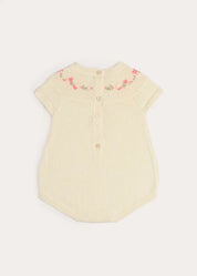 Wildflower Embroidered Knitted Romper in Cream (1-9mths) Rompers from Pepa London