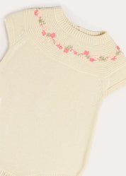 Wildflower Embroidered Knitted Romper in Cream (1-9mths) Rompers from Pepa London