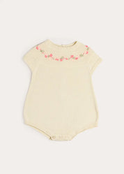 Wildflower Embroidered Knitted Romper in Cream (1-9mths) Rompers from Pepa London