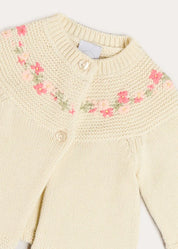 Wildflower Embroidered Two Button Cotton Cardigan in Cream (1-9mths) Knitwear from Pepa London