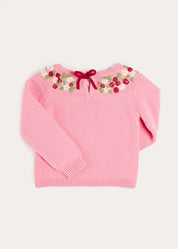 Strawberry Embroidered Jumper in Pink (12mths-6yrs) Knitwear from Pepa London