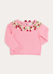 Strawberry Embroidered Jumper in Pink (12mths-6yrs) Knitwear from Pepa London