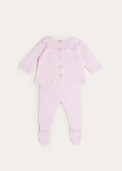 Diamond Openwork Three Piece Knitted Set in Baby Pink (1-9mths) Knitwear from Pepa London