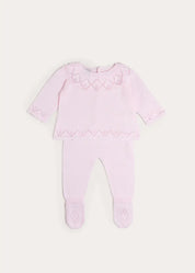 Diamond Openwork Three Piece Knitted Set in Baby Pink (1-9mths) Knitwear from Pepa London