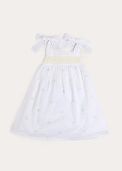 Bluebell Embroidered Bow Shoulder Tie Night Dress in White (18mths- 10yrs) Nightwear from Pepa London