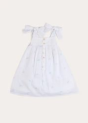 Bluebell Embroidered Bow Shoulder Tie Night Dress in White (18mths- 10yrs) Nightwear from Pepa London
