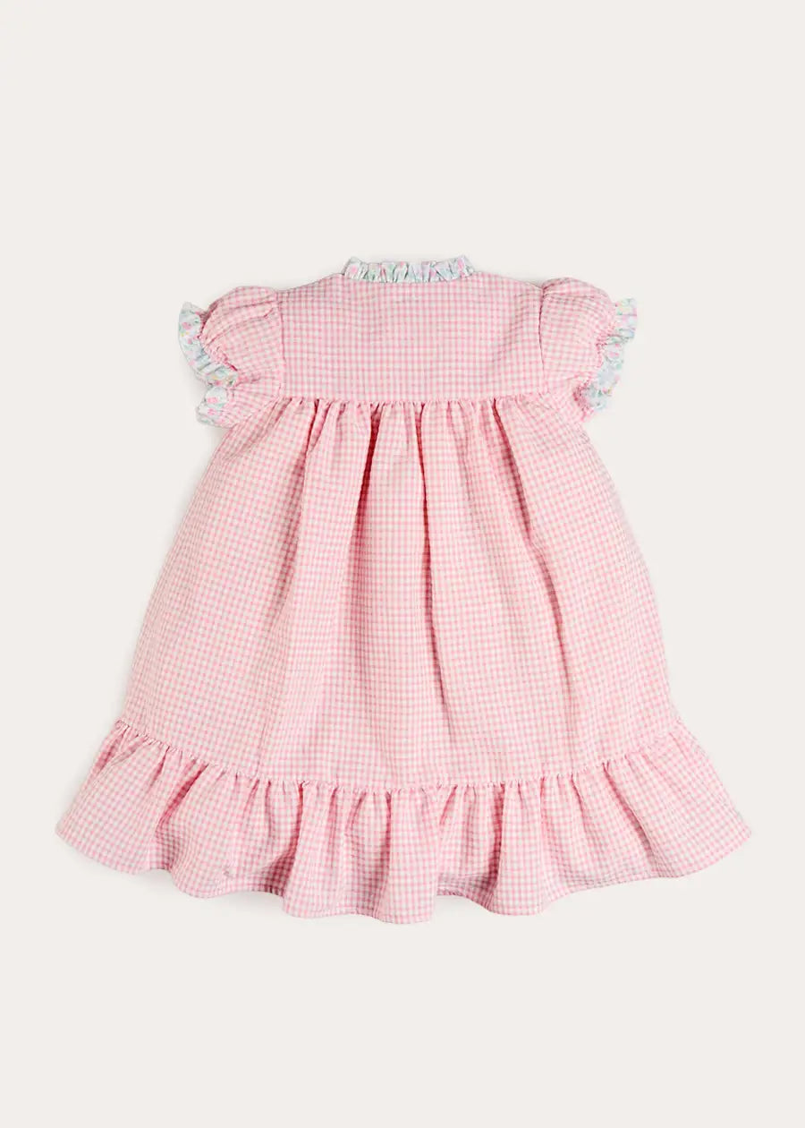 Beauchamp Gingham Ruffle Hem Floral Trim Night Dress in Pink (18mths- 10yrs) Nightwear from Pepa London
