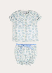 Esme Floral Swiss Voile Scallop Collar Pyjamas in Blue (18mths- 10yrs) Nightwear from Pepa London