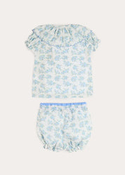 Esme Floral Swiss Voile Scallop Collar Pyjamas in Blue (18mths- 10yrs) Nightwear from Pepa London