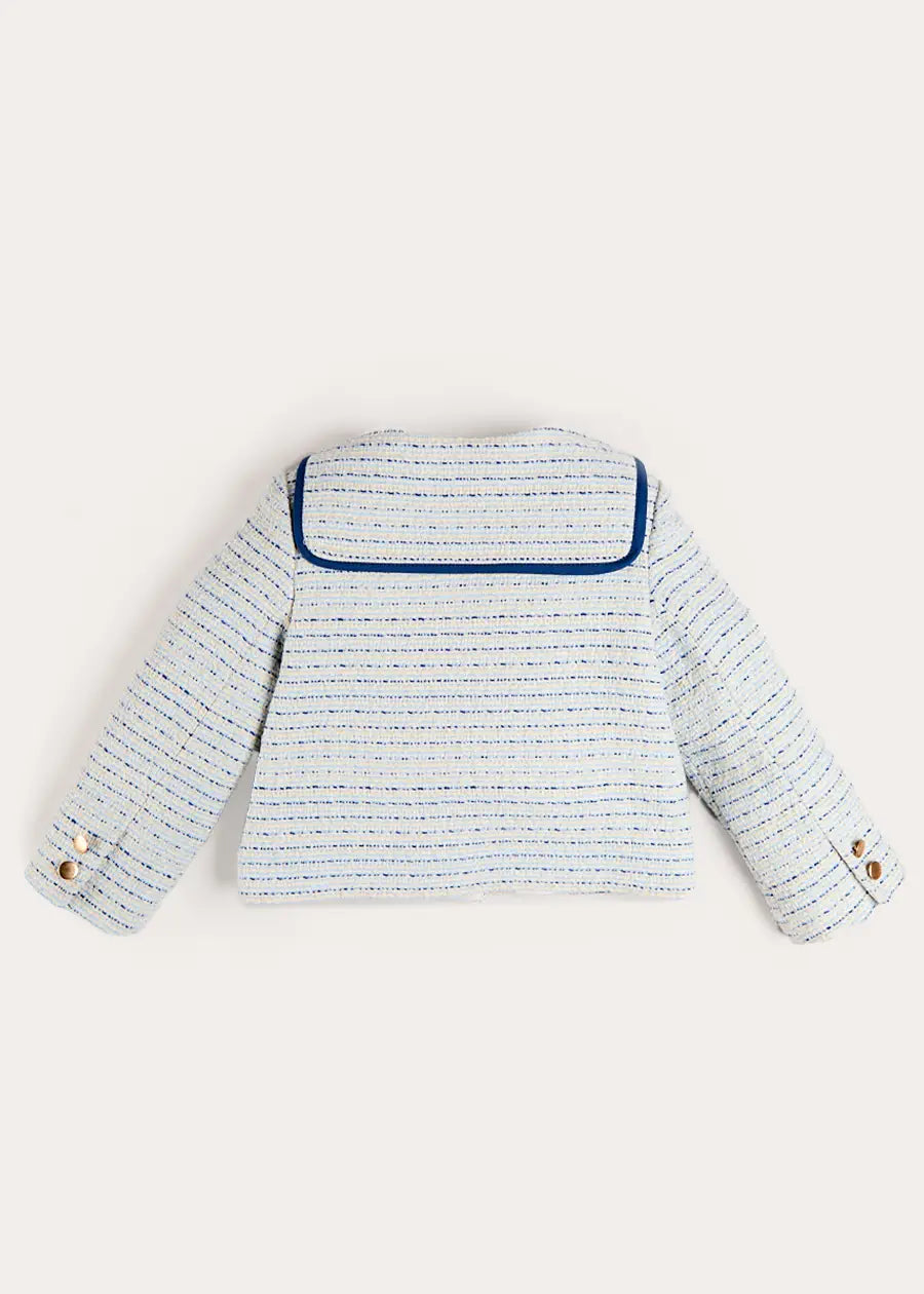 Brighton Boucle Tweed Gold Button Jacket in Blue (4-12yrs) Coats from Pepa London