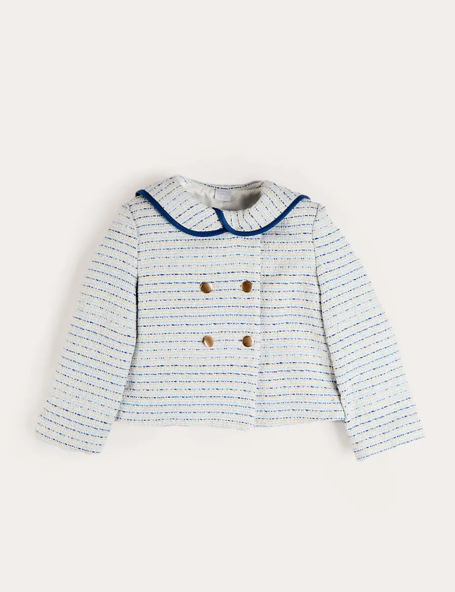 Brighton Boucle Tweed Gold Button Jacket in Blue (4-12yrs) Coats from Pepa London