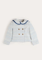 Brighton Boucle Tweed Gold Button Jacket in Blue (4-12yrs) Coats from Pepa London