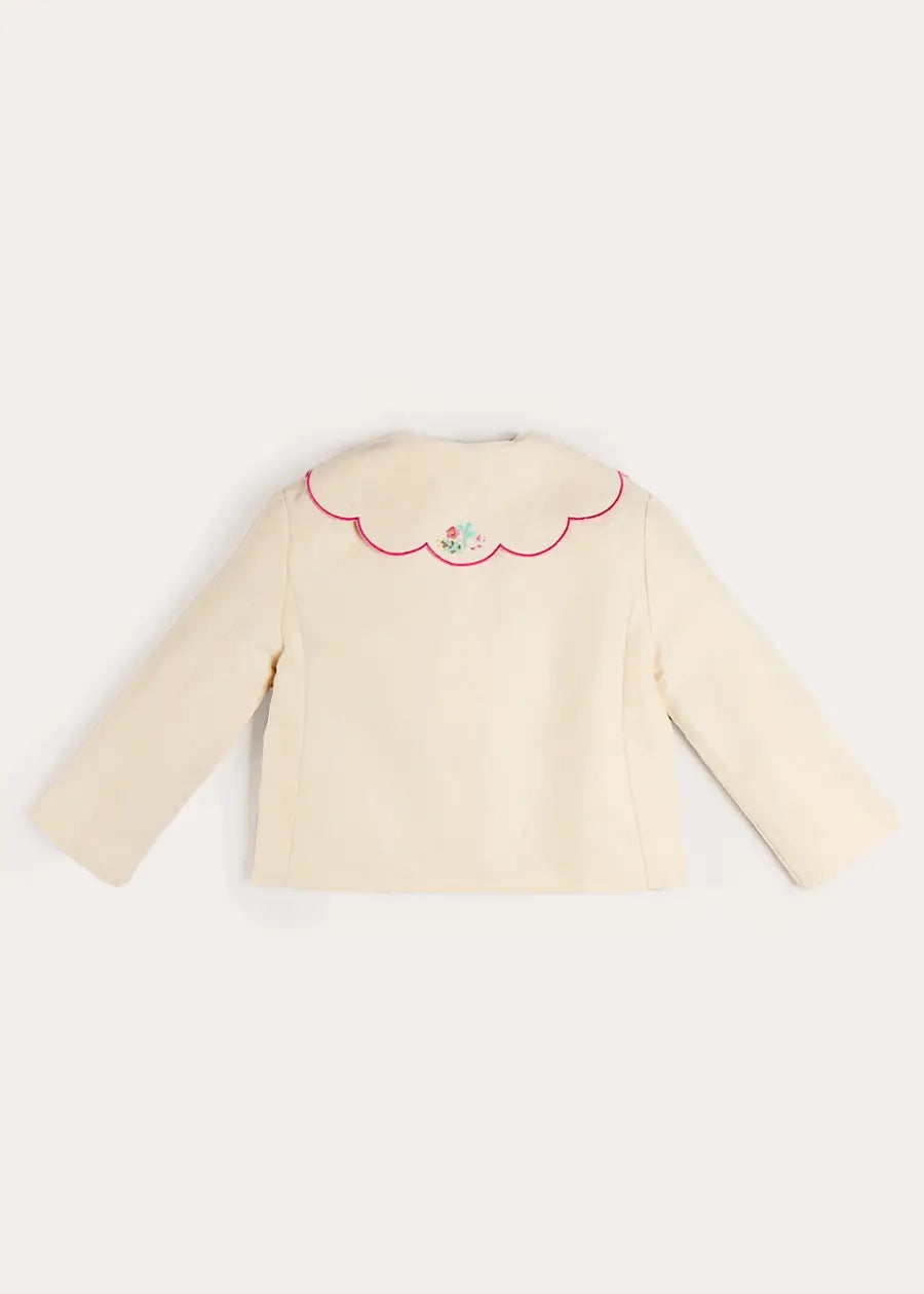 Wildflower Embroidered Statement Collar Jacket in Cream (4-12yrs) Coats from Pepa London