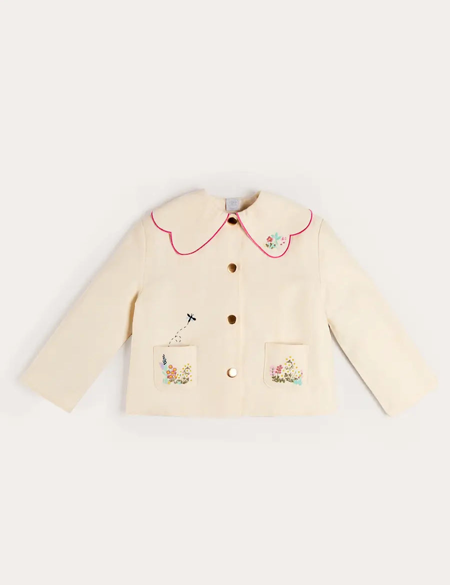 Wildflower Embroidered Statement Collar Jacket in Cream (4-12yrs) Coats from Pepa London