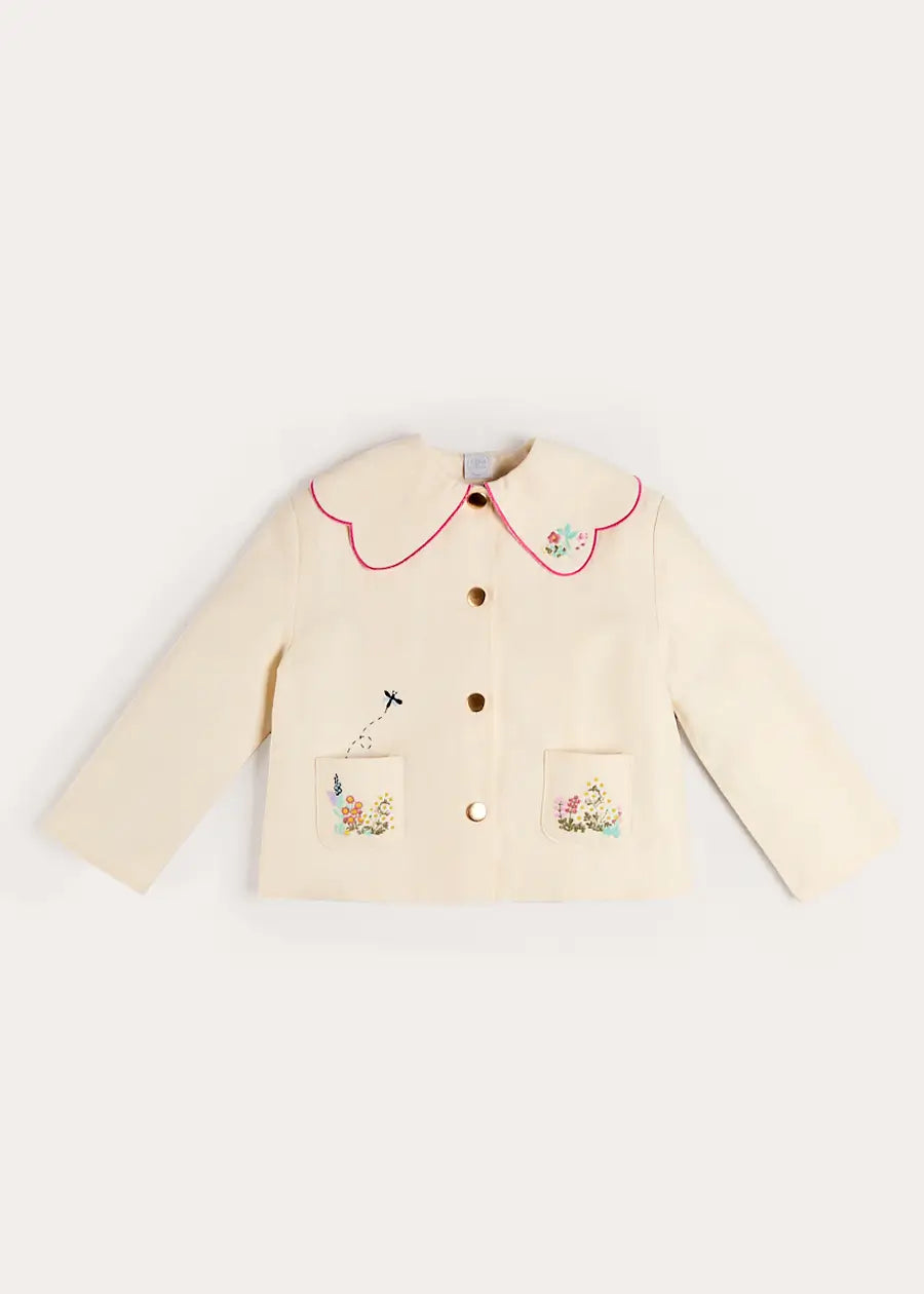 Wildflower Embroidered Statement Collar Jacket in Cream (4-12yrs) Coats from Pepa London