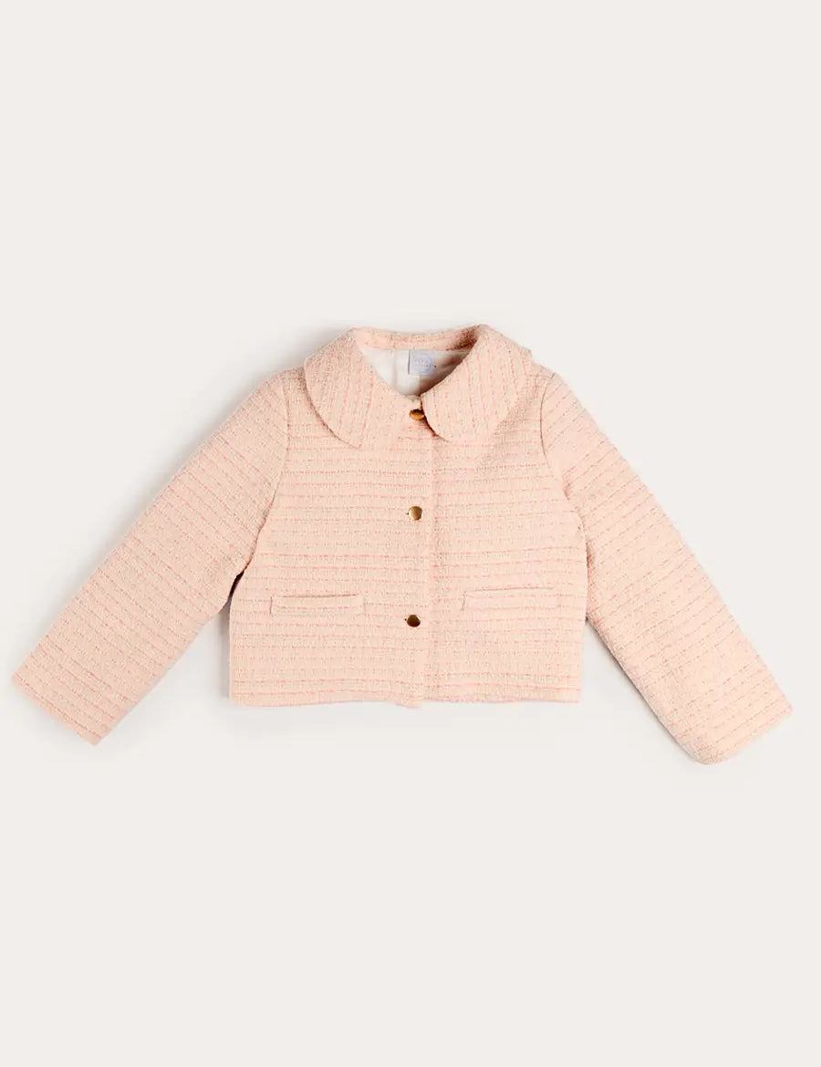 Brighton Boucle Tweed Peter Pan Collar Pocket Detail Jacket in Pink (4-12yrs) Coats from Pepa London