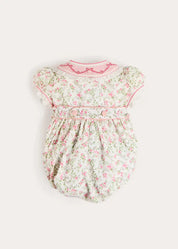 Alice Floral Double Breasted Hand Smocked Romper in Pink (6mths-2yrs) Rompers from Pepa London